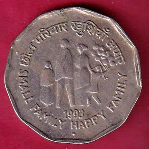 republic india 1993 small family happy family 2 rupee coin sk 861