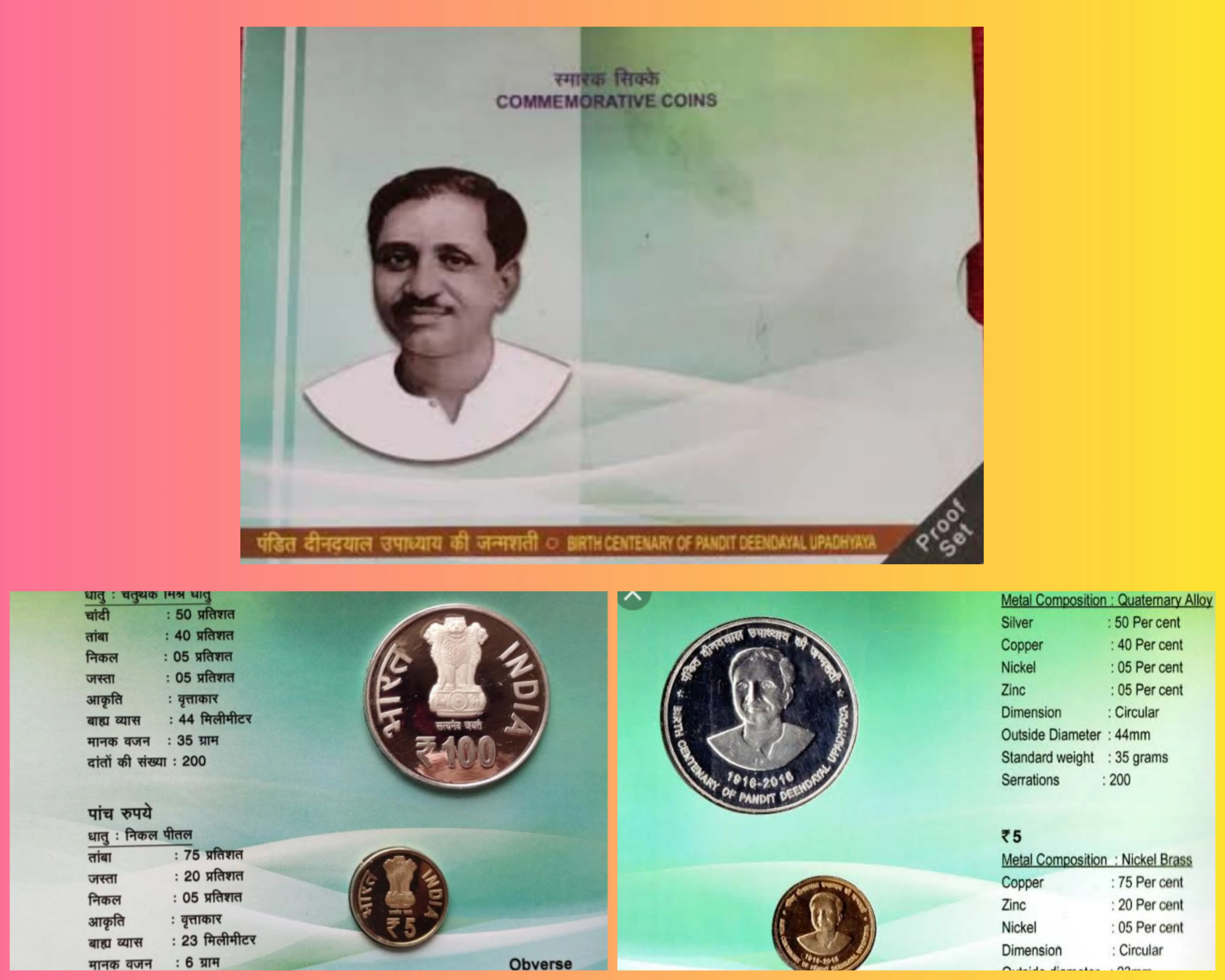 Pandit deen dayal upadhyaye 2 coins proof set