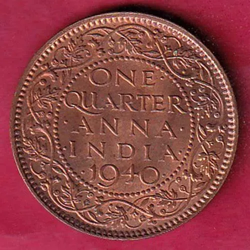 British India 1940 George VI King One Quarter Anna Copper Coin sk 875