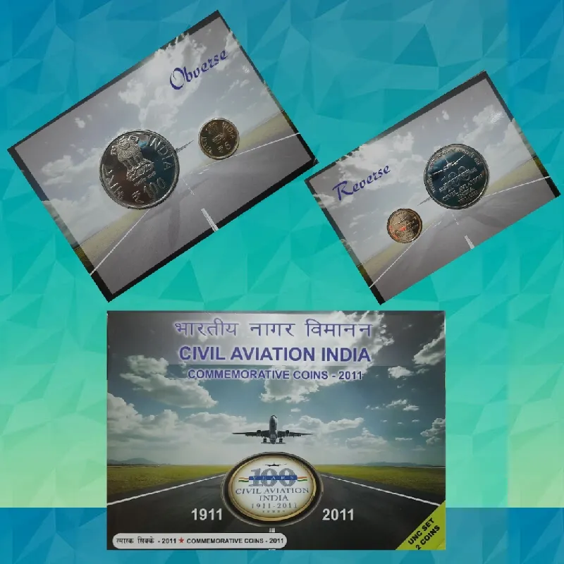 2011 civil aviation 2 coins unc set mumbai mint