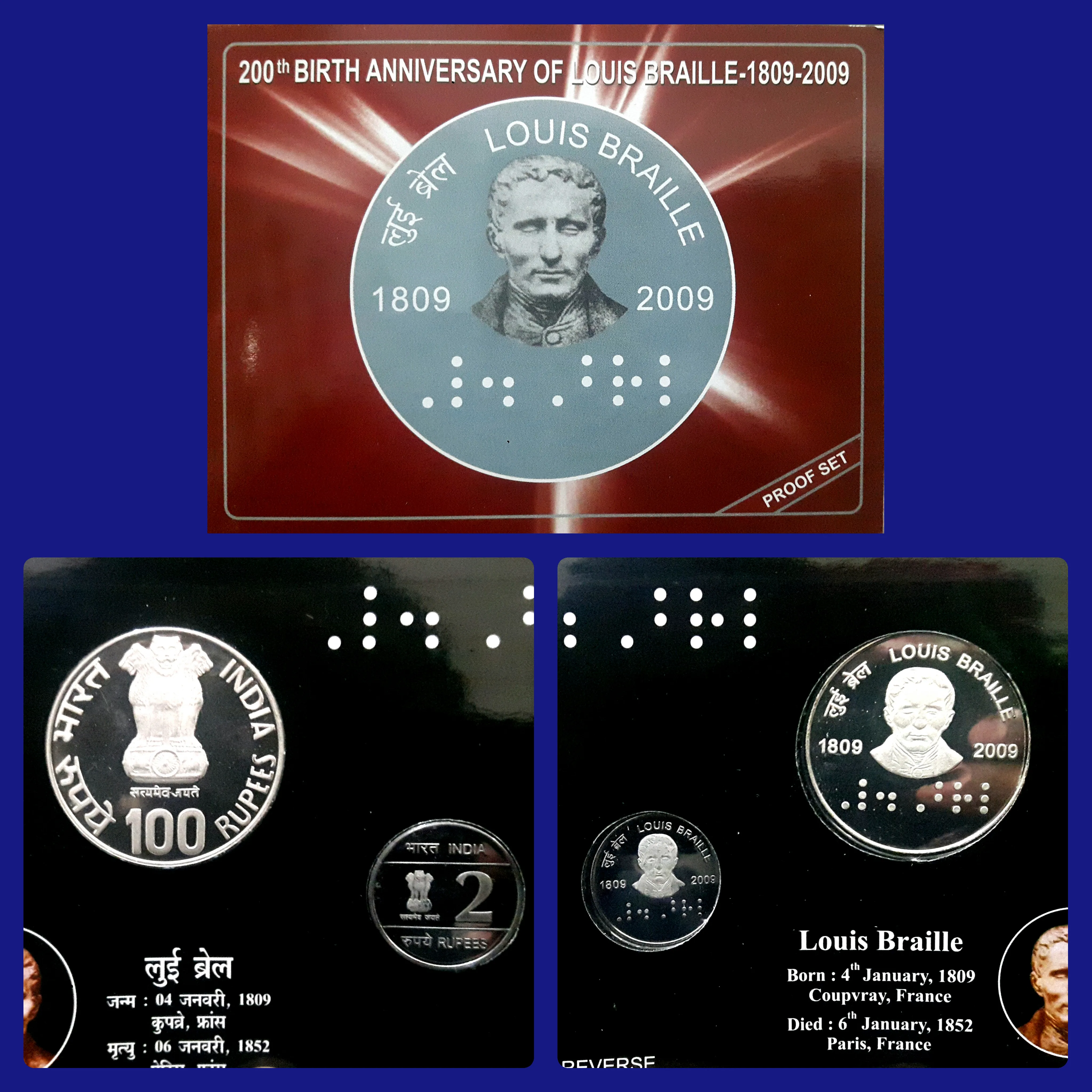 2009 louis braille 2 coins proof set