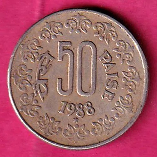 republic india 1988 hyderabad mint 50 paisa  coin sk 895