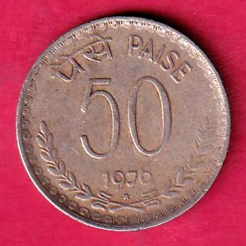 republic india 1976 hyderabad mint 50 paisa coin sk 901