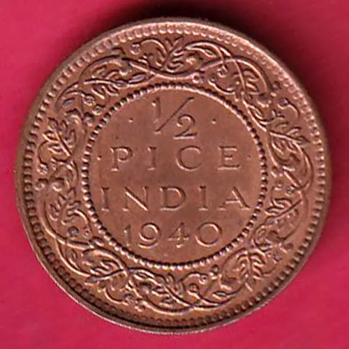 british india 1940 george vi half pice copper coin sk 964