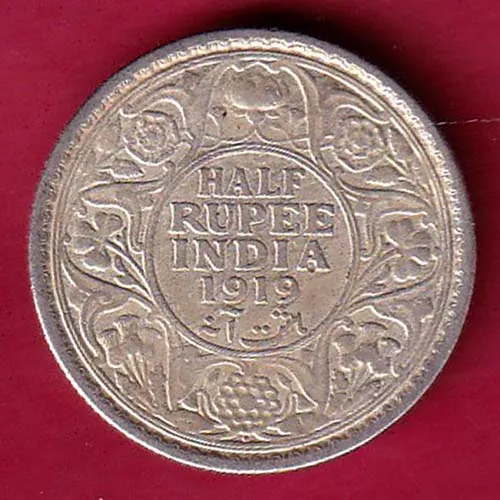 british india 1919 bombay mint george v half  rupee silver coin sk 972