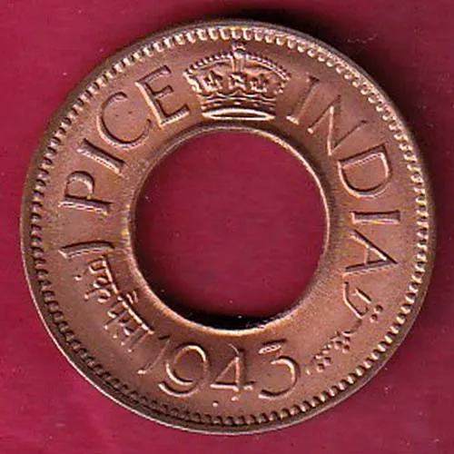 british india king george vi 1943 bombay mint  one pice  copper coin sk 997