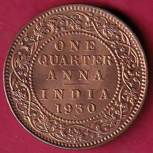 British India 1930 George V one Quarter anna copper coin sk 1004