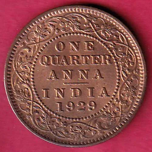 British India 1929 George V King Emperor One Quarter anna sk 1007