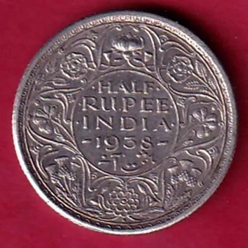 British India 1938  George vi king  Bombay mint Half Rupee Silver Coin 1032