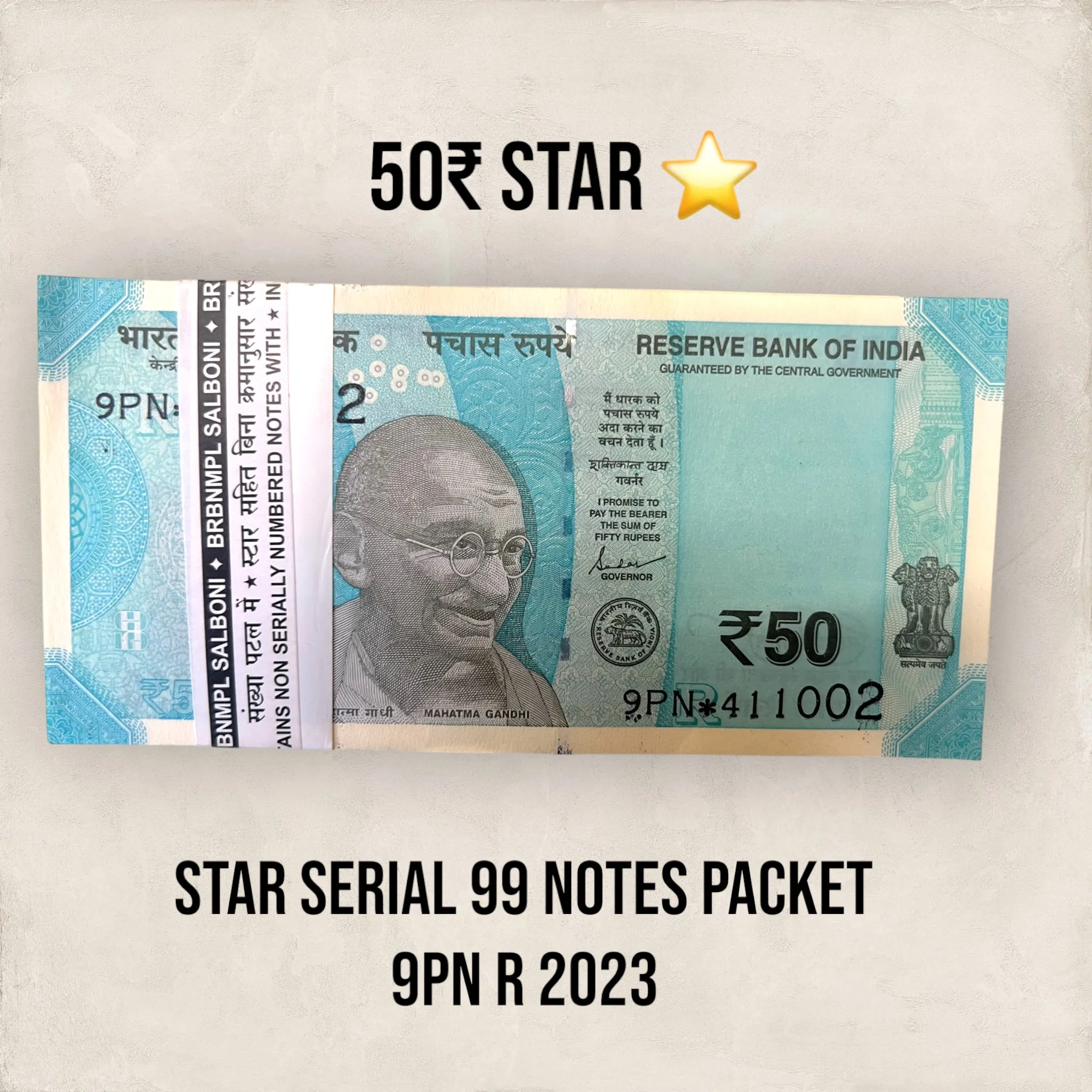 50₹ Star Serial 99 Notes Packet 9PN R 2023