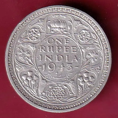 British India 1943 BOMBAY MINT GEORGE VI KING EMPEROR ONE RUPEE SILVER COIN SK 1042