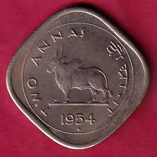 UNC GOVERNMENT OF INDIA 1954 TWO ANNAS COIN SK 1068