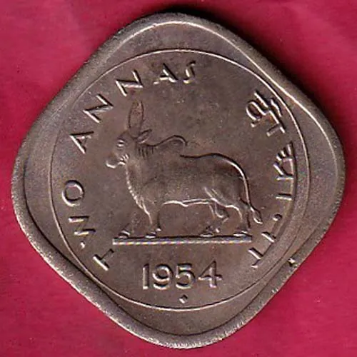 UNC Government Of India 1954 Bombay Mint  Two Anna Rare Coin sk 1072