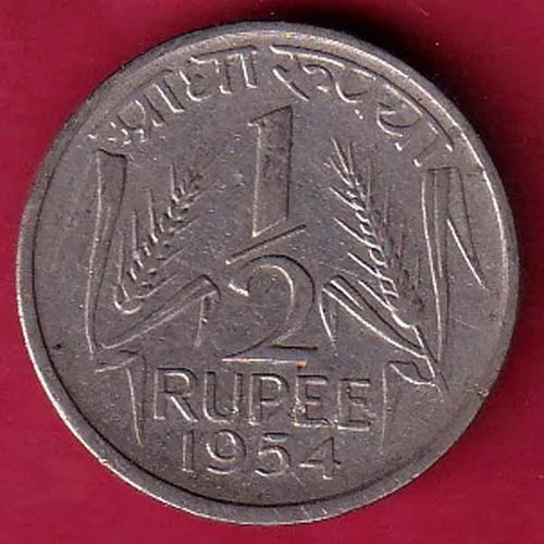 GOVERNMENT OF INDIA 1954 HALF RUPEE COIN SK 1082