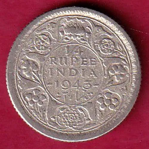 BRITISH INDIA 1943 GEORGE VI KING EMPEROR  QUARTER RUPEE COIN SK 1094