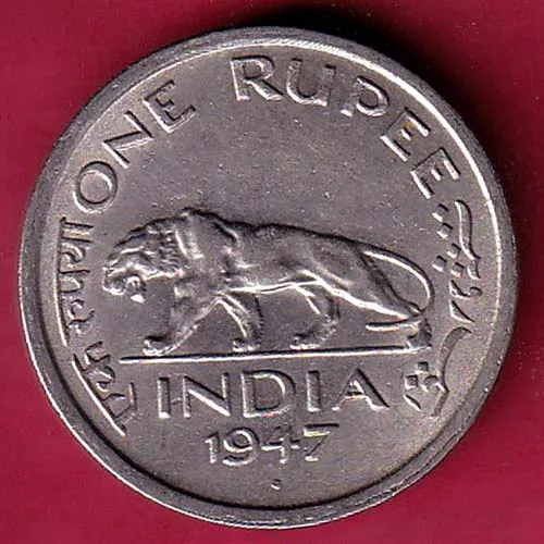 REPUBLIC INDIA 1947 BOMBAY MINT GEORGE VI KING EMPEROR ONE RUPEE COIN SK 1126