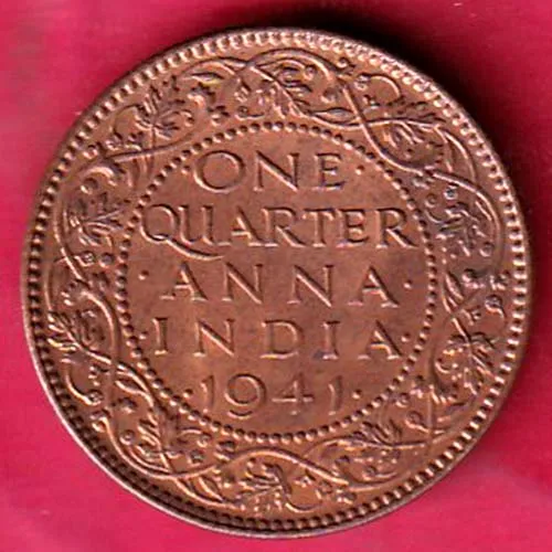 BRITISH INDIA 1941 GEORGE VI KING EMPEROR ONE QUARTER ANNA COIN SK 1128