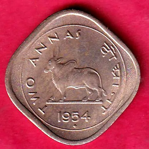 UNC GOVERNMENT OF INDIA 1954 TWO ANNA COIN SK 1142