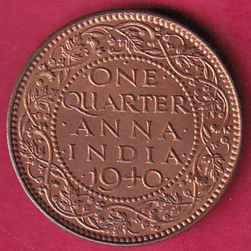 British India 1940 George vi king One Quarter Anna Cooper Coin sk 1158