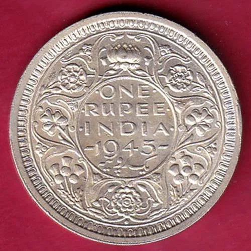 British India 1945 Bombay Mint George Vi King One Rupee Silver Coin sk 1166