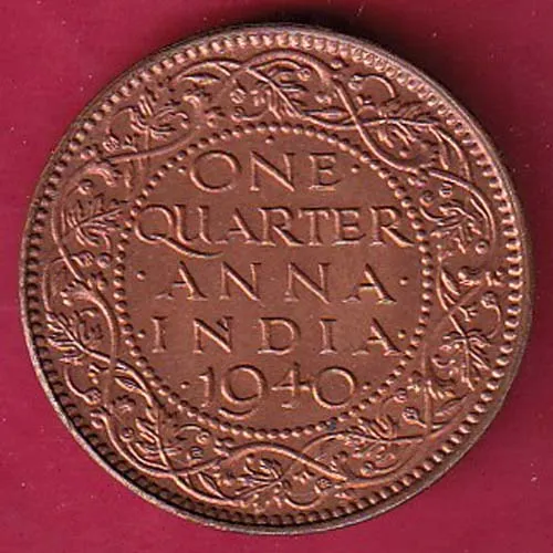 British India 1940  George VI King One Quarter Anna Copper Coin sk 1169