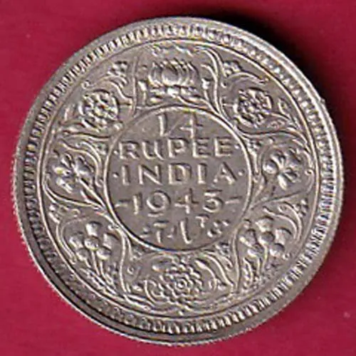 British India 1943 Bombay Mint George VI King  Quarter Rupee  Silver Coin sk 1171