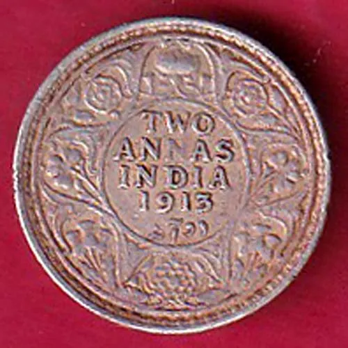 British India 1913 George V King  Two Anna Silver  Coin sk 1173