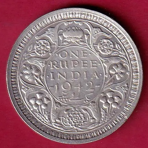 British India 1942 Bombay Mint George  Vi King One Rupee Silver Coin sk 1174