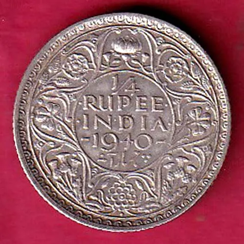 British India 1940 Bombay Mint George VI King Quarter Rupee Silver Coin sk 1186