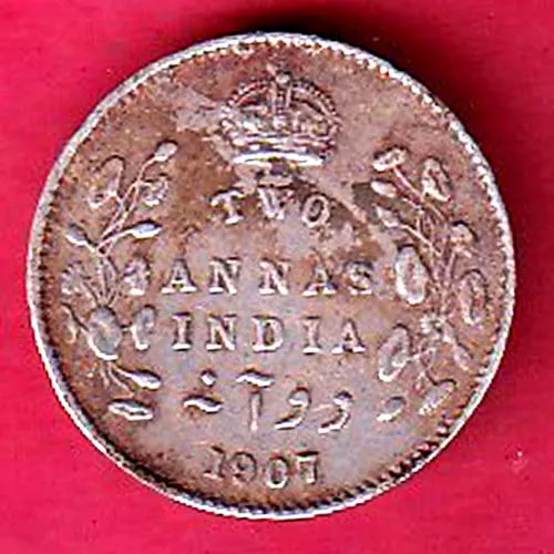 British India 1907  Edward vii King two Anna  Silver Coin sk 1196