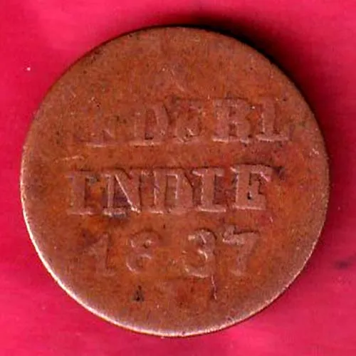 Netherlands East Indies 1837 one  Cent Duit willem 1 copper coin sk 1220