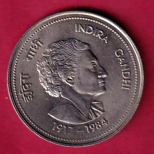 REPUBLIC INDIA 1917   1984 INDIRA GANDHI 5 RUPEE COIN SK 1237