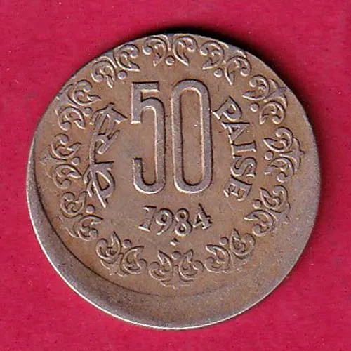 Error Republic India 1984 Bombay Mint 50 Paisa Coin sk 1249