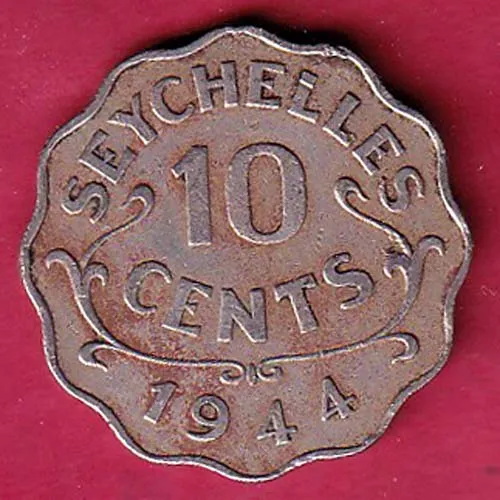 seychelles 1944 ten cents george vi coin sk 1252