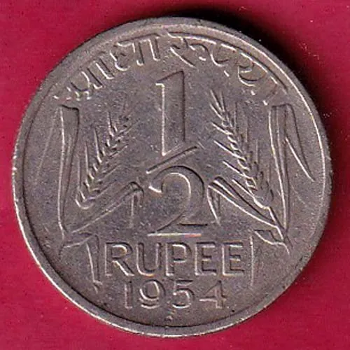 republic india 1954 half rupee coin sk 1260