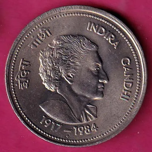 republic india 1917  1984 indira gandhi  five rupee coin sk1301