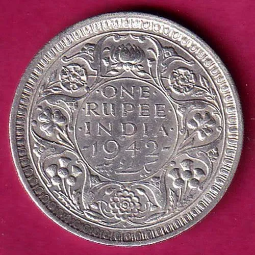 BRITISH INDIA 1942 BOMBY MINT GEORGE VI KING  ONE RUPEE SILVER COIN SK 1307