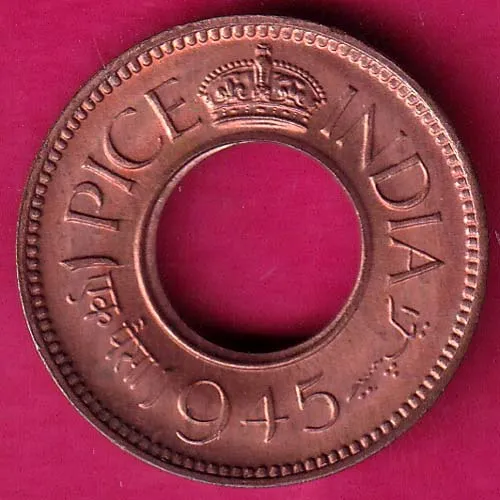 unc British India 1945 King George VI one pice Rare Copper Coin HSK46