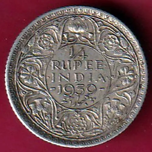 British India 1939  Bombay Mint George vi king quarter rupee silver coin sk 1352