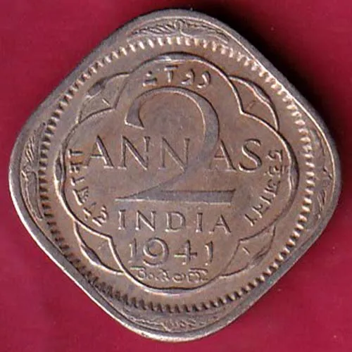 BRITISH INDIA 1941 GEORGE VI KING EMPEROR  2 ANNA COIN SK 1356