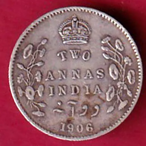 BIRITSH INDIA 1906 EDWARD VII KING  TWO ANNA COIN SK 1360