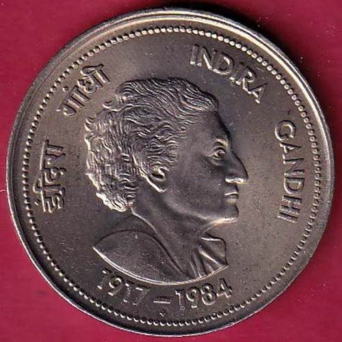 REPUBLIC INDIA 1917   1984   INDIRA GANDHI 5 RUPEE COIN SK 1364