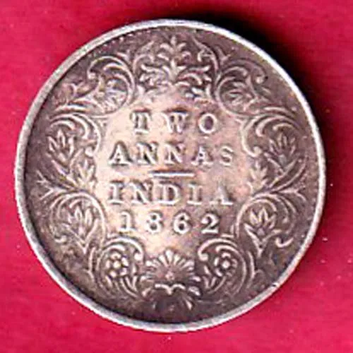 BRITISH INDIA 1862 VICTORIA QUEEN TWO ANNA COIN SK 1366