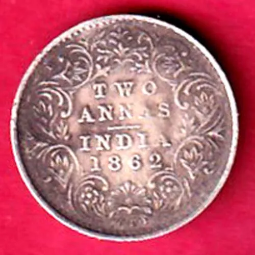 BRITISH INDIA 1862 VICTORIA QUEEN TWO ANNA COIN SK 1369