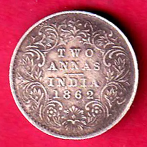 british india 1862 victoria queen two anna silver coin sk 1379