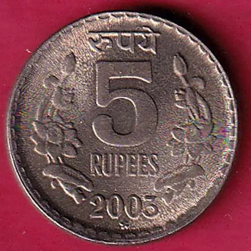 unc Republic India 2003 Hyderabad Mint 5 Rupee Coin sk 1399