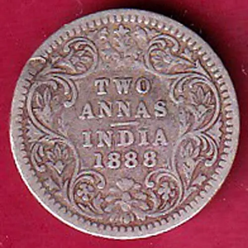 British India 1888 Victoria Empress Two Anna Silver Coin sk 1400