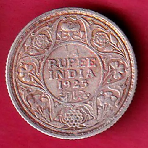 British India 1925 Bombay Mint George V King Quarter Rupee  Silver Coin sk 1420