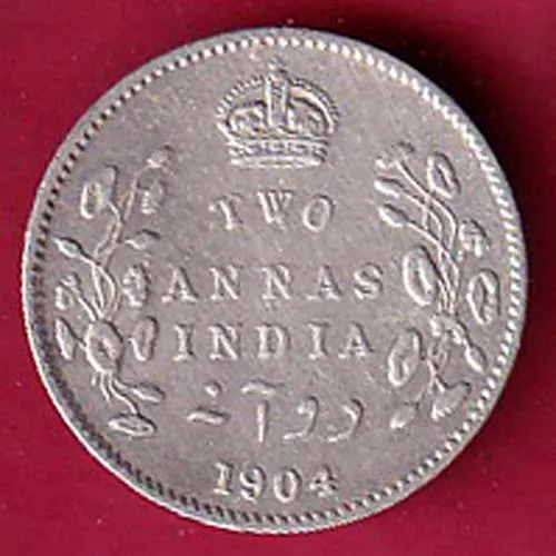 British India 1904 Edward Vii King Two Anna Silver Coin sk 1503