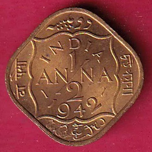 British India 1942 George Vi King Half Anna Copper Coin sk 1506